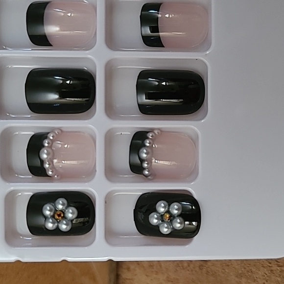 2/$16 3D Pearl Black French Tip Manicure Press On Nails - Picture 11 of 13